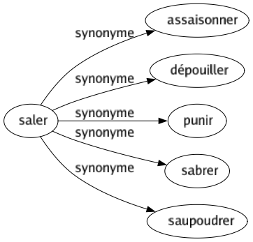 Synonyme de Saler : Assaisonner Dépouiller Punir Sabrer Saupoudrer 