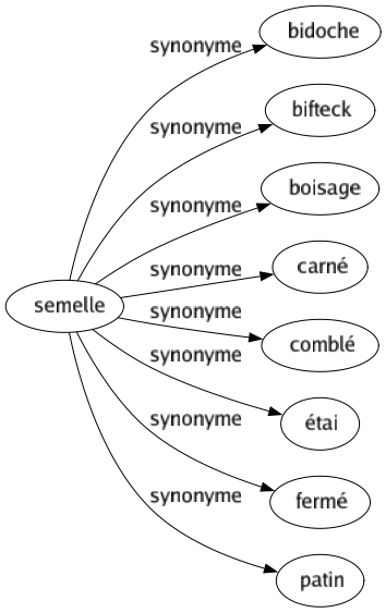 Synonyme de Semelle : Bidoche Bifteck Boisage Carné Comblé Étai Fermé Patin 