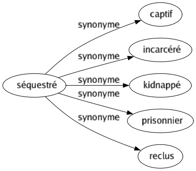 Synonyme de Séquestré : Captif Incarcéré Kidnappé Prisonnier Reclus 