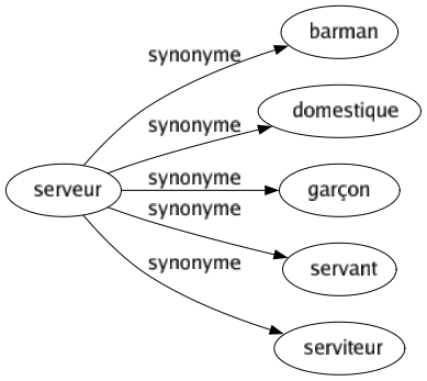 Synonyme de Serveur : Barman Domestique Garçon Servant Serviteur 