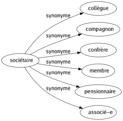 Synonyme de Sociétaire : Collègue Compagnon Confrère Membre Pensionnaire Associé-e 