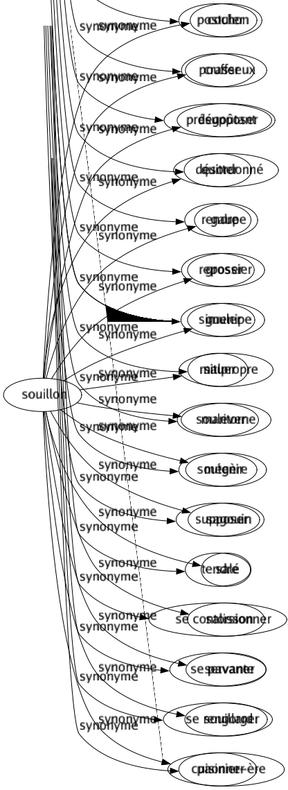 Synonyme de Souillon : Cochon Crasseux Dégoûtant Désordonné Gaupe Grossier Guenipe Malpropre Maritorne Mégère Sagouin Salé Salisson Servante Souillard Cuisinier-ère 