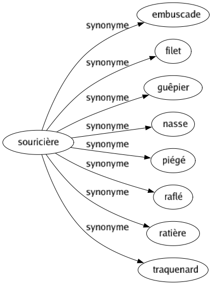 Synonyme de Souricière : Embuscade Filet Guêpier Nasse Piégé Raflé Ratière Traquenard 