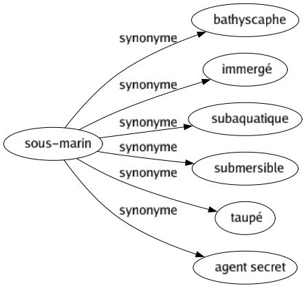 Synonyme de Sous-marin : Bathyscaphe Immergé Subaquatique Submersible Taupé Agent secret 