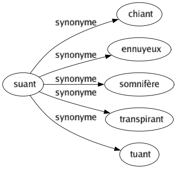 Synonyme de Suant : Chiant Ennuyeux Somnifère Transpirant Tuant 