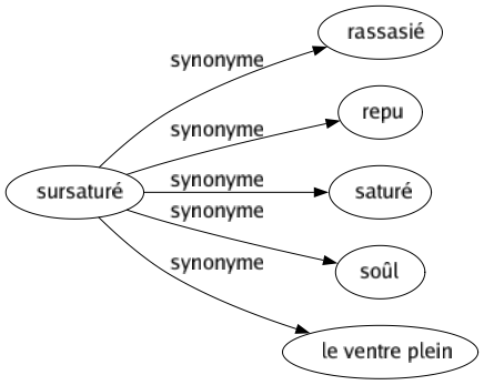 Synonyme de Sursaturé : Rassasié Repu Saturé Soûl Le ventre plein 