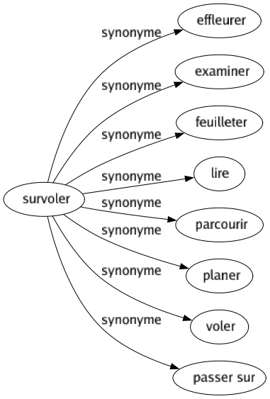 Synonyme de Survoler : Effleurer Examiner Feuilleter Lire Parcourir Planer Voler Passer sur 