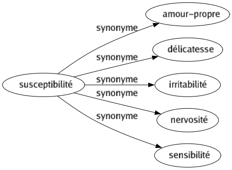 Synonyme de Susceptibilité : Amour-propre Délicatesse Irritabilité Nervosité Sensibilité 