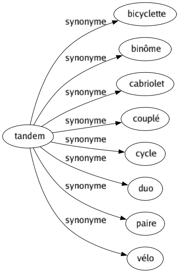 Synonyme de Tandem : Bicyclette Binôme Cabriolet Couplé Cycle Duo Paire Vélo 