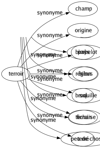 Synonyme de Terroir : Champ Origine Pays Région Sol Terrain Terré 