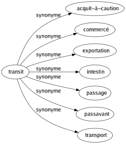 Synonyme de Transit : Acquit-à-caution Commercé Exportation Intestin Passage Passavant Transport 