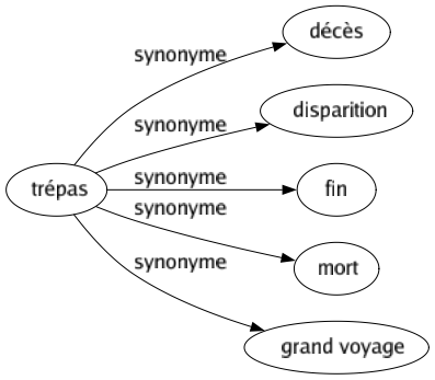 Synonyme de Trépas : Décès Disparition Fin Mort Grand voyage 