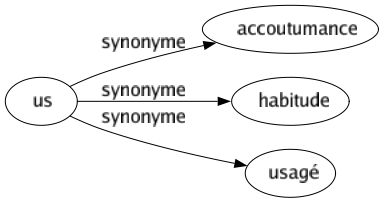 Synonyme de Us : Accoutumance Habitude Usagé 