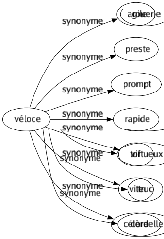Synonyme de Véloce : Agile Preste Prompt Rapide Vif Vite Célère 