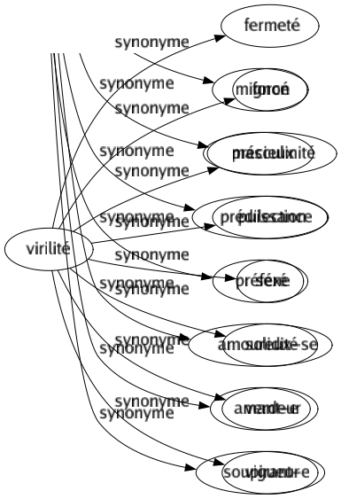 Synonyme de Virilité : Fermeté Forcé Masculinité Puissance Sexe Solidité Verdeur Vigueur 